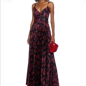 Monique Lhuillier Satin Floral Maxi Dress